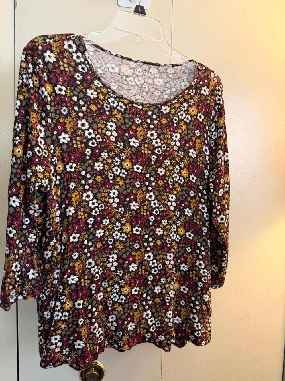 Floral Scoop Neck Long Sleeve Top - Burgundy Multi Preswick & Moore - PL